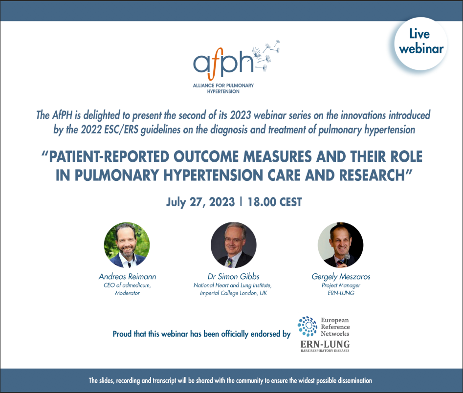 Coming up on July 27: the AfPH webinar on “Patient reported Outcome Measures in Pulmonary Hypertension Research and Care”