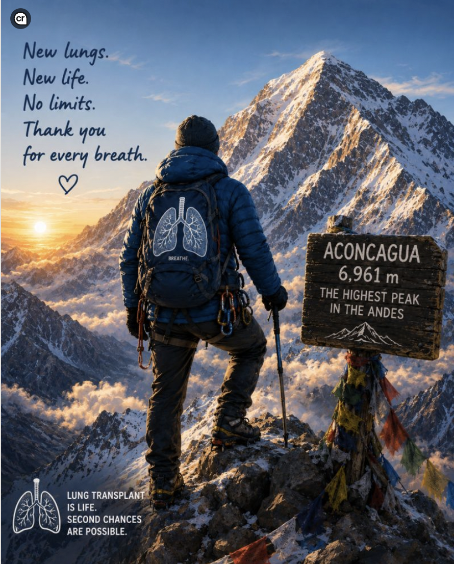 Lung Transplant Recipient Reaches Record High Altitude on Mount Aconcagua (6,961 m) during a scientific expedition, Transplant International, May 12, 2026